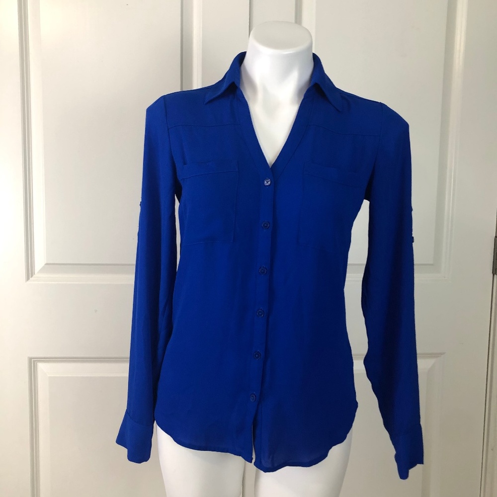 Express Career Portofino Shirt Size XS Royal Blue